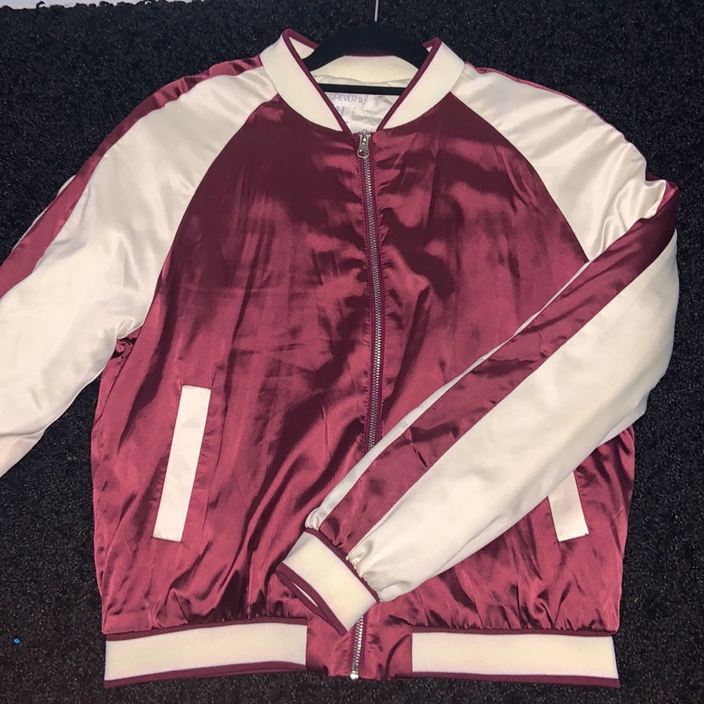 Burgundy & white bomber jacket